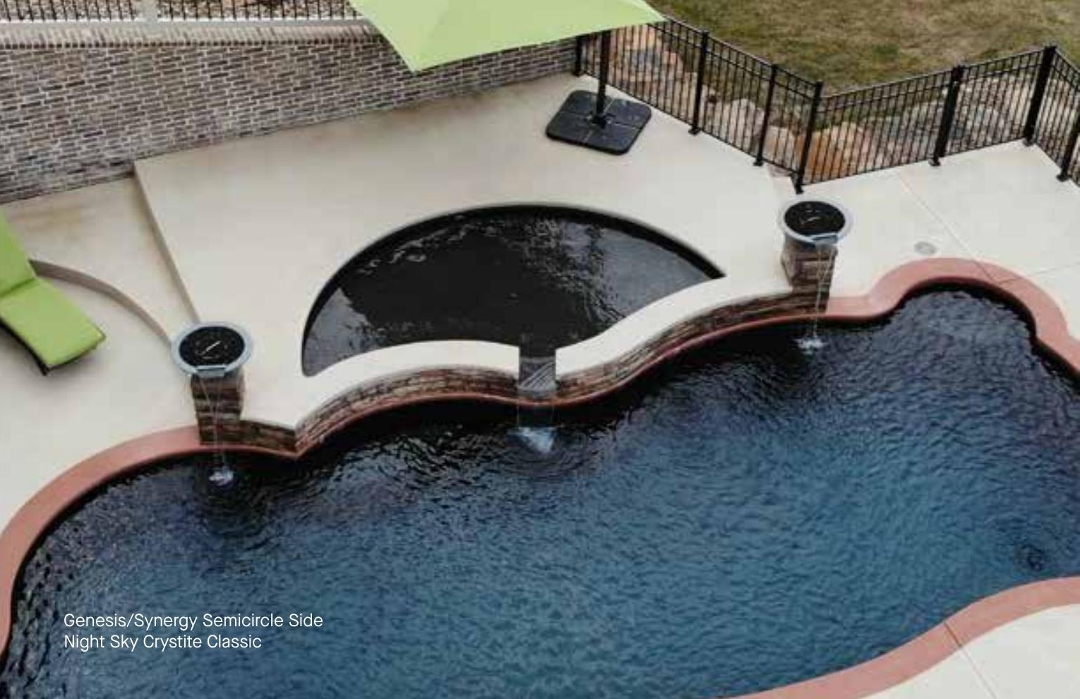 Genesis/Synergy Semicircle Side fiberglass pool in a real backyard
