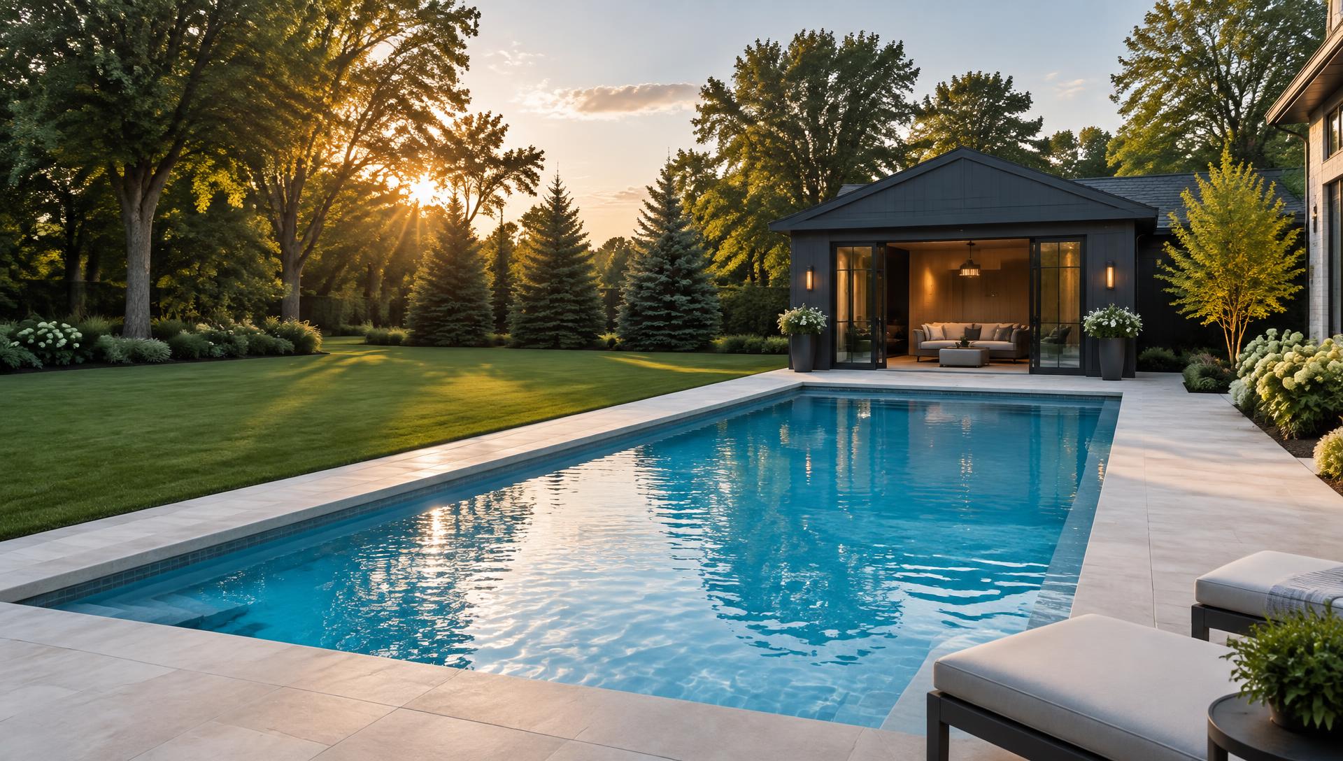 Finished fiberglass pool in a backyard