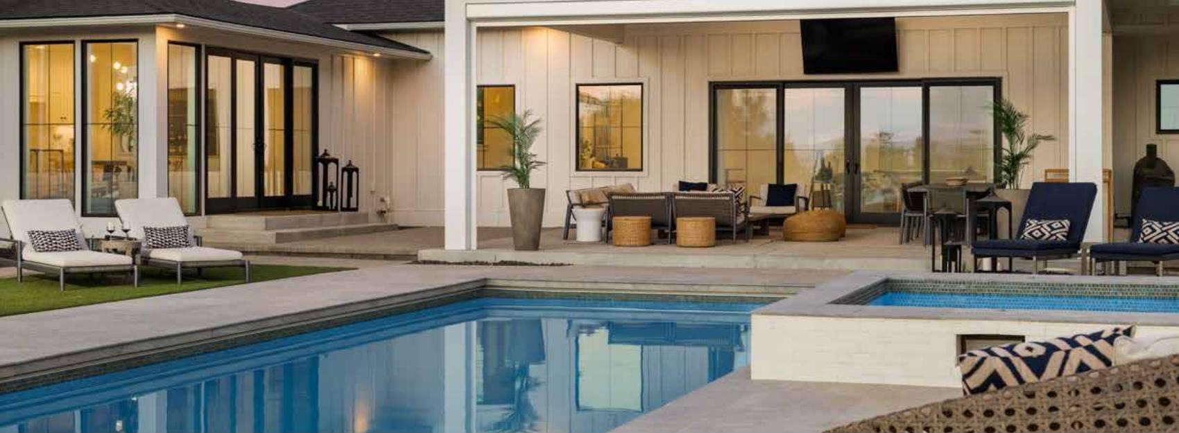 Clear fiberglass pool water and smooth pool surface